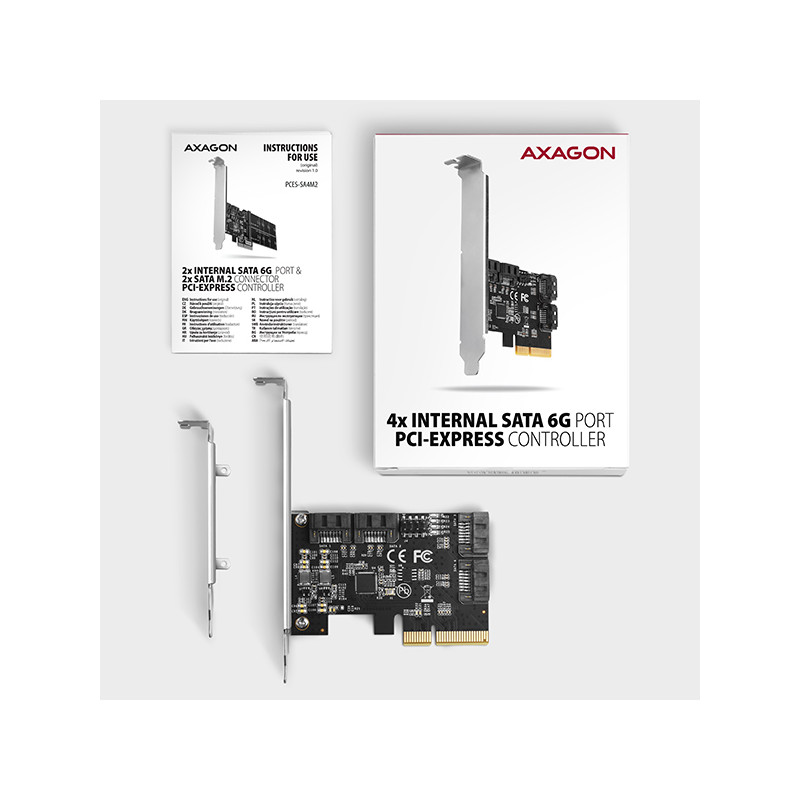 AXAGON PCES-SA4X4, PCIe radič - 4x interný SATA 6G port, ASM1164, SP & LP