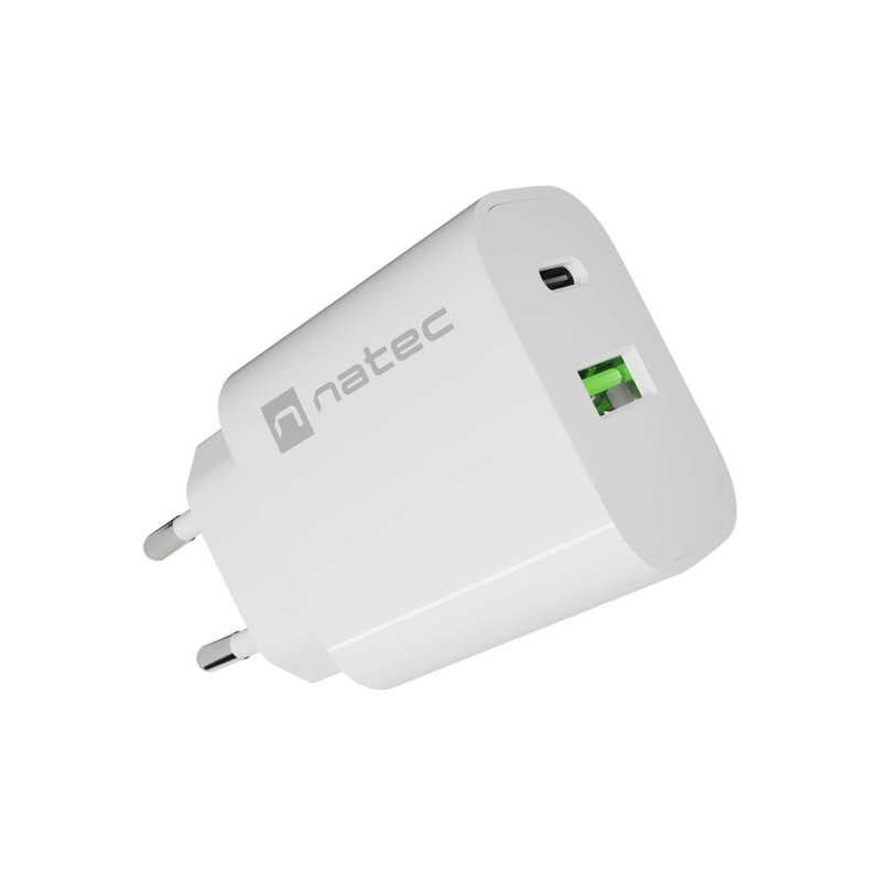 Univerzálna nabíjačka Natec RIBERA 20 W 1X USB-A + 1X USB-C, biela
