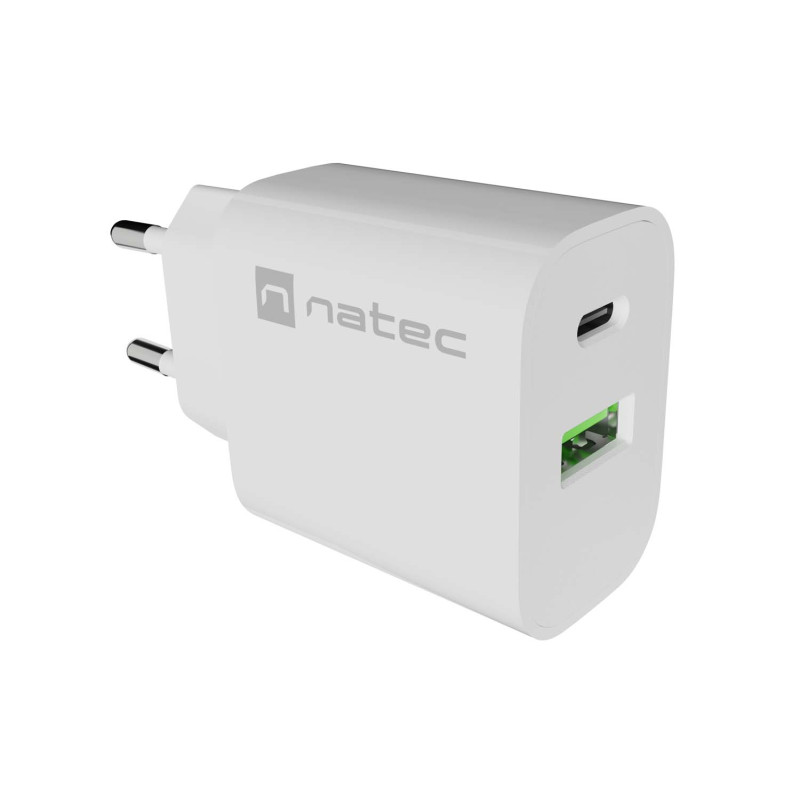 Univerzálna nabíjačka Natec RIBERA 20 W 1X USB-A + 1X USB-C, biela