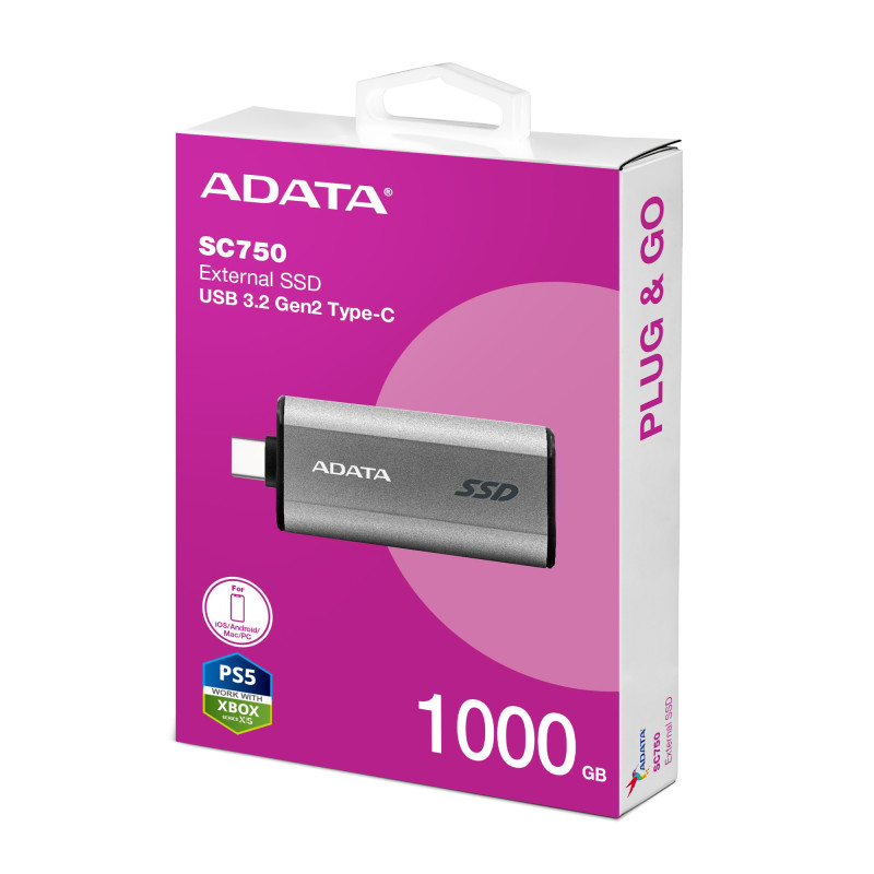 ADATA SC750/1TB/SSD/Externý/Sivá/5R