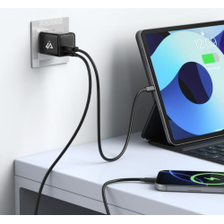 GaN SIEŤOVÁ NABÍJAČKA 25W (USB-C + USB-A) ČIERNA