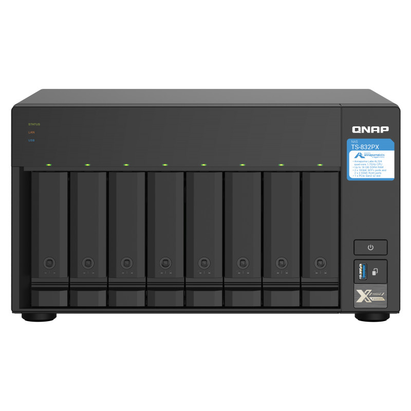 QNAP TS-832PX-4G (1,7 GHz, 4 GB RAM, 8x SATA, 2x 2,5GbE, 2x 10G SFP+, 1x PCIe slot, 3x USB 3.2)