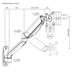 Držiak monitora Brateck LDA32-112E jedno rameno mechanická pružina nástenný