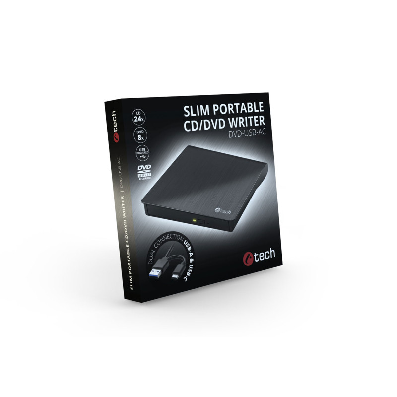 Externá DVD napaľovačka C-tech DVD-USB-AC, USB 2.0, USB A/Type C
