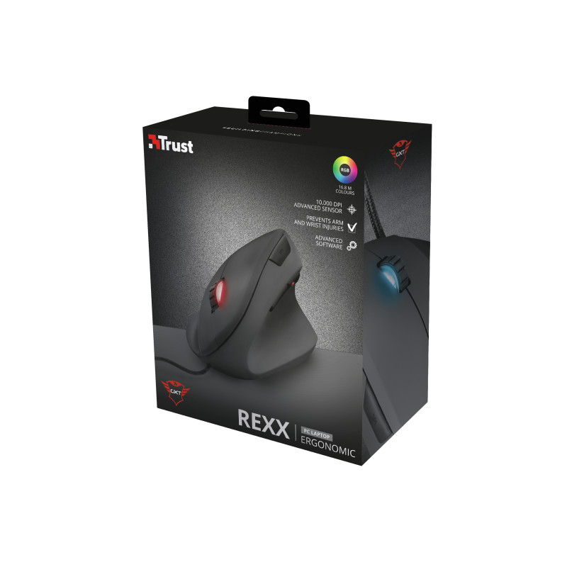 TRUST GXT 144 Rexx/Vertikálna/Optická/Pre pravákov/6 000 DPI/Drôtová USB/Čierna