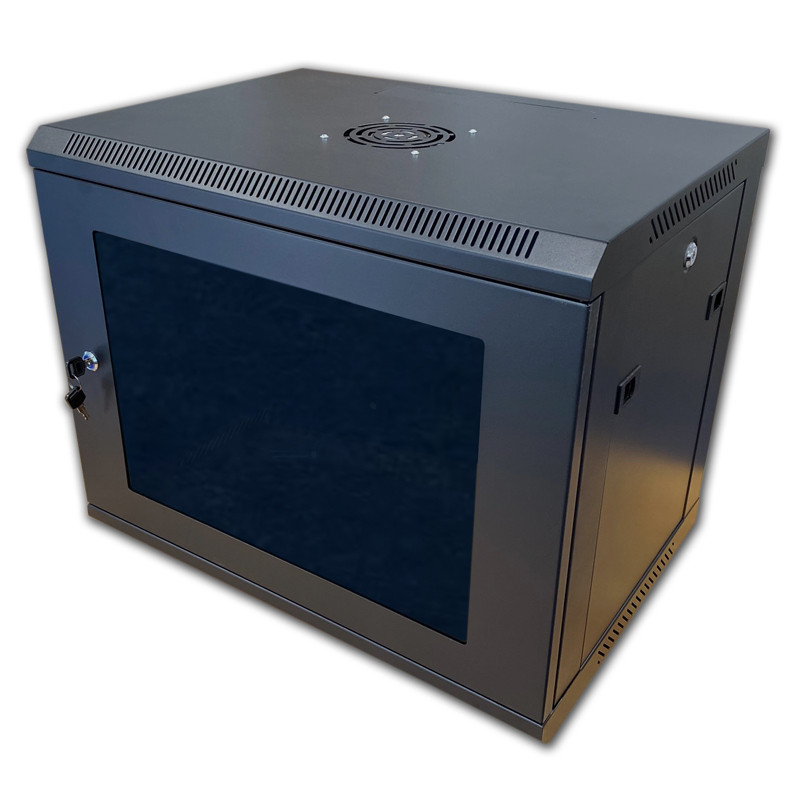 Datacom 19'' rozvádzač 9U/450 mm (sklo) čierny