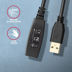 AXAGON ADR-215, USB 2.0 A-M - A-F aktívny predlžovací / repeater kábel, 15m