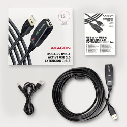 AXAGON ADR-215, USB 2.0 A-M - A-F aktívny predlžovací / repeater kábel, 15m