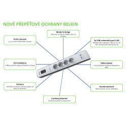 BELKIN SurgeStrip prep.ochrana, 6 zásuviek, 650J, 2M