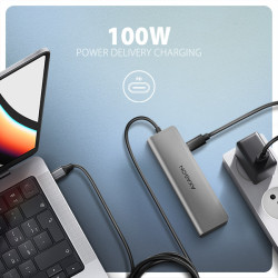 AXAGON HMC-5H, USB 5Gbps húb, 3x USB-A, HDMI 4k/30Hz, PD 100W, kábel USB-C 100cm