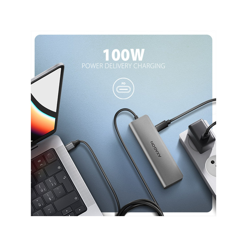 AXAGON HMC-5H, USB 5Gbps húb, 3x USB-A, HDMI 4k/30Hz, PD 100W, kábel USB-C 100cm