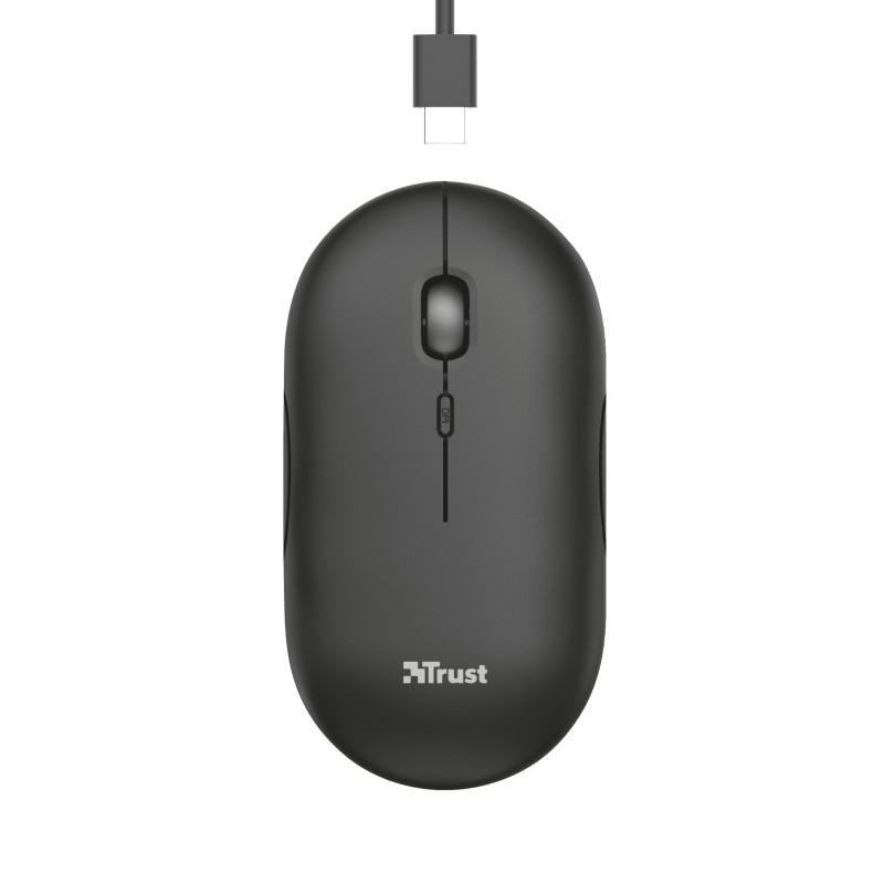 TRUST PUCK/Cestovná/Optická/1 600 DPI/USB+BT/Čierna