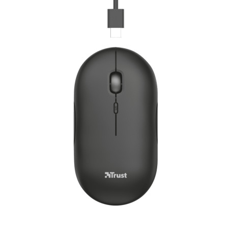 TRUST PUCK/Cestovná/Optická/1 600 DPI/USB+BT/Čierna