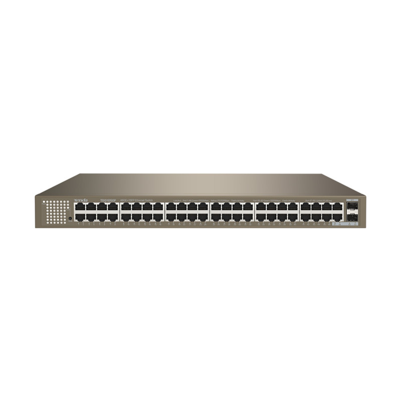 Tenda TEG1050F Gigabit switch so SFP, 48x RJ45 + 2x SFP, Fanless - bez ventilátorov, Rackmount, VLAN