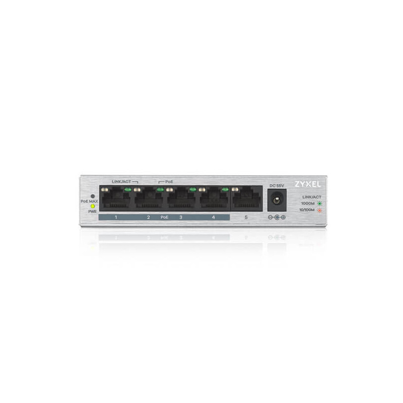 Zyxel GS1005-HP, 5 Port Gigabit PoE+ unmanaged desktop Switch, 4 x PoE, 60 Watt