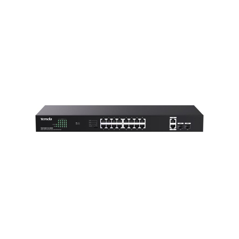 Tenda TEG1120P-16-250W PoE+ Gigabit switch 16x 1Gb/s PoE+ 802.3af/at + 2x SFP + 2x RJ45, 230W, Rack