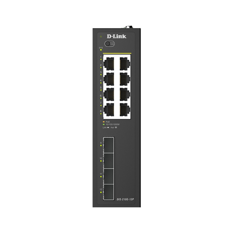 D-Link DIS-210G-12P 12-Port Gigabit Industrial PoE+ Smart Managed Switch with 4 x SFP Ports