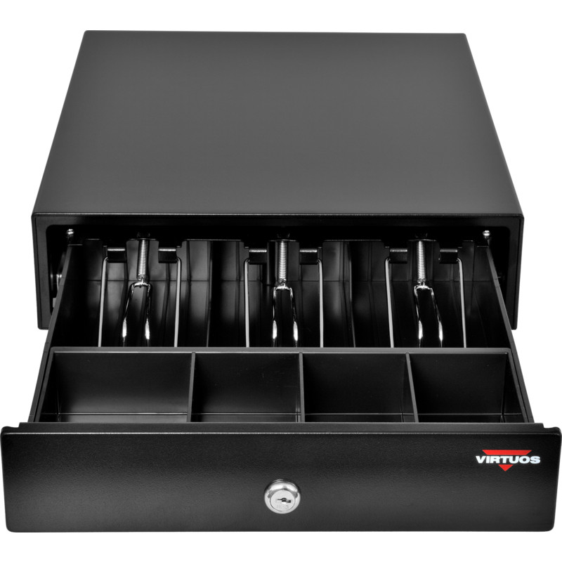 VIRTUOS - Pokladničná zásuvka mikro EK-300C - s káblom, zakladač 3/4, 9-24V, čierna