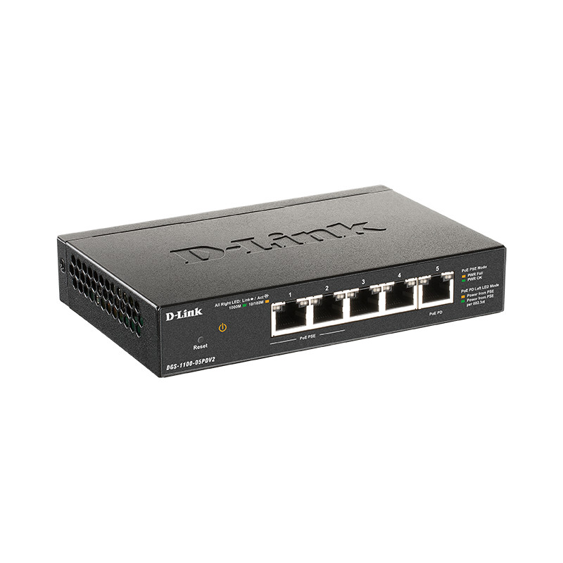 D-Link DGS-1100-05PDV2 5-port Gigabit PoE Smart Managed Switch with 1 PD port