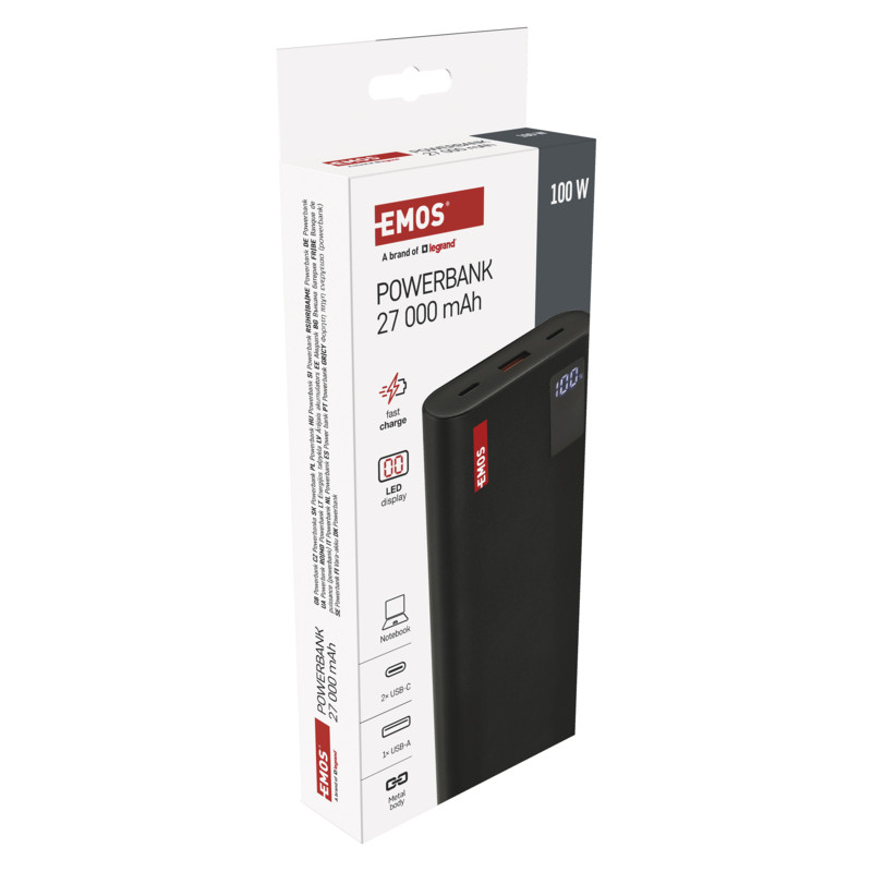 EMOS PWB NTBF30 27000 MAH 100 W PD 1×USB-C 1×USB-A