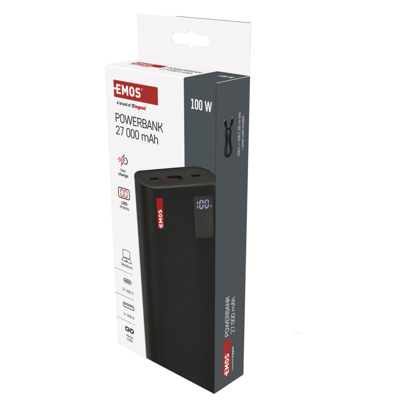 EMOS PWB NTBF30 27000 MAH 100 W PD 1×USB-C 1×USB-A