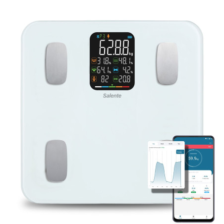 Salente MaxFit, múdra osobná diagnostická fitness váha, Bluetooth, biela