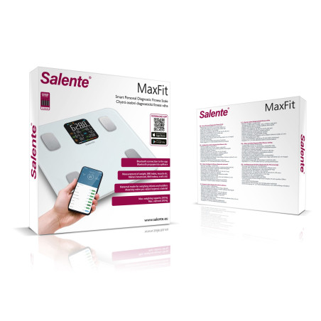 Salente MaxFit, múdra osobná diagnostická fitness váha, Bluetooth, biela