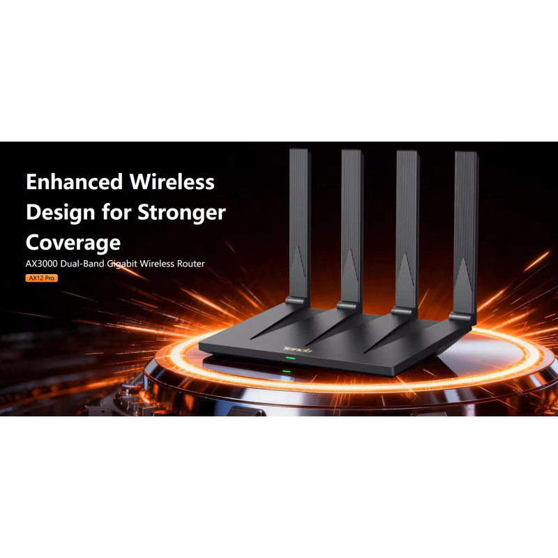Tenda AX12 Pre AX3000 WiFi 6 Mesh Router, NFC, VPN server, 1x GWAN, 3x GLAN, IPv6, 4x 7dBi, Repeater