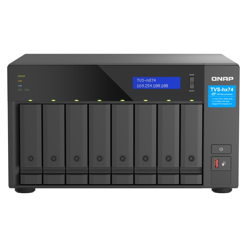 QNAP TVS-h874-i5-32G (6core 4,4GHz, ZFS, 32GB RAM, 8x SATA, 2x M.2 NVMe, 2x PCIe, 2x 2,5GbE, HDMI)