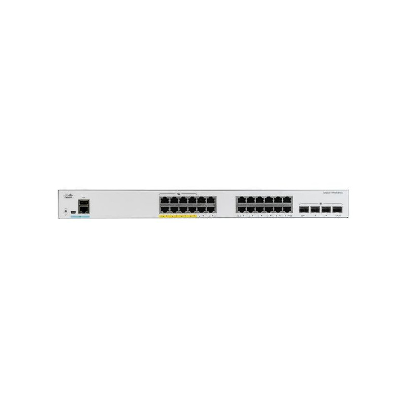 Catalyst C1000-24FP-4G-L, 24x 10/100/1000 Ethernet PoE+ portu a 370W PoE budget, 4x 1G SFP uplinks
