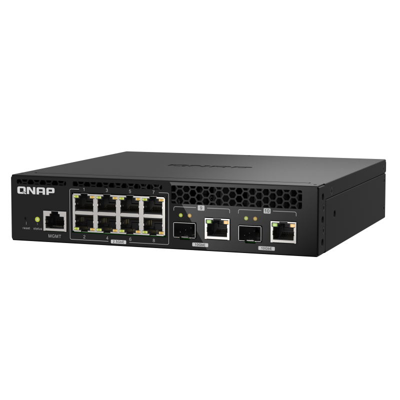 QNAP riadený switch QSW-M2108R-2C (8x 2,5GbE RJ45 a 2x kombo 10GbE SFP+/RJ-45, malá šírka)