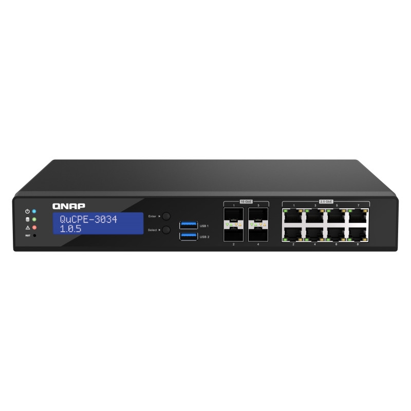 QNAP NVPE zariadenia QuCPE-3034-C3758R-16G (4core C3758R 2,4GHz, 16GB RAM, 2xM.2, 8x2,5GbE,4x10G SFP+)