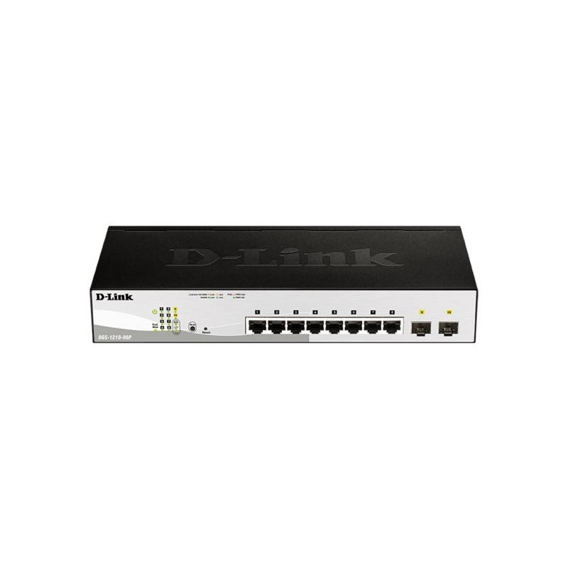 D-Link DGS-1210-08P Smart PoE switch, 8x GbE PoE+, 2x SFP, PoE 65W, fanless