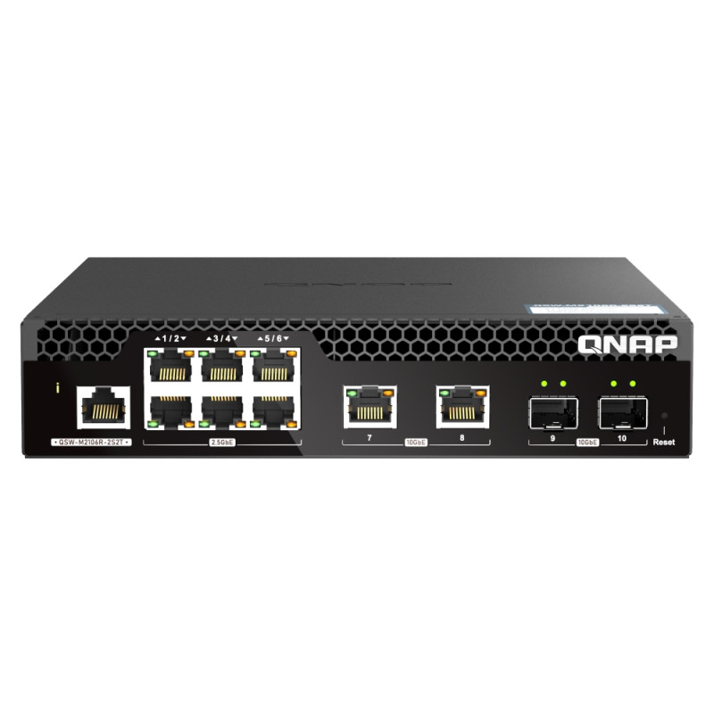 QNAP riadený PoE++ switch QSW-M2106PR-2S2T (6x 2,5GbE RJ45, 2x 10GbE RJ45, 2x 10GbE SFP+, malá šírka)