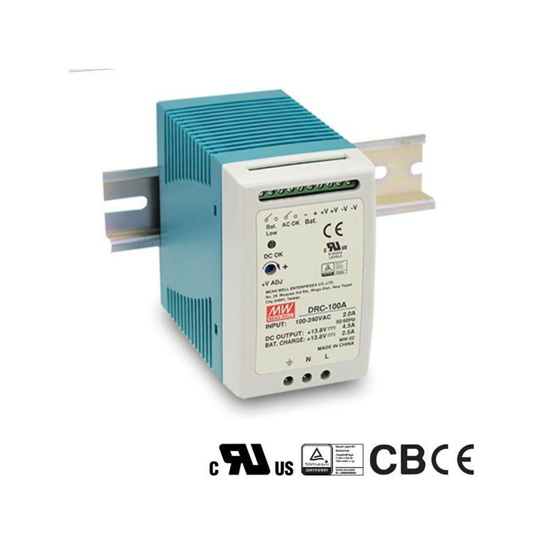 MEANWELL - DRC-100A - Priemyselný napájací zdroj 12V 100W s funkciou nabíjačky na DIN lištu
