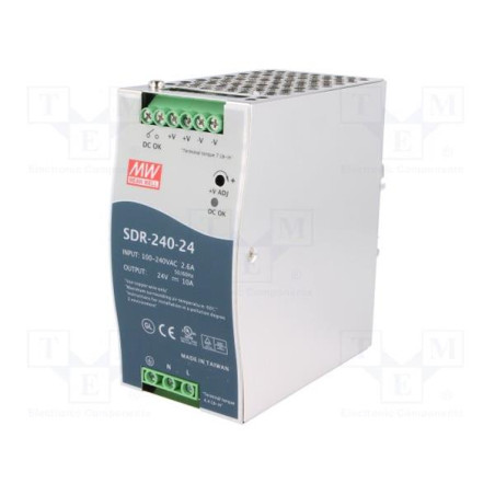 MEANWELL - SDR-240-24 - Priemyselný napájací spínaný zdroj 24V 240W na DIN
