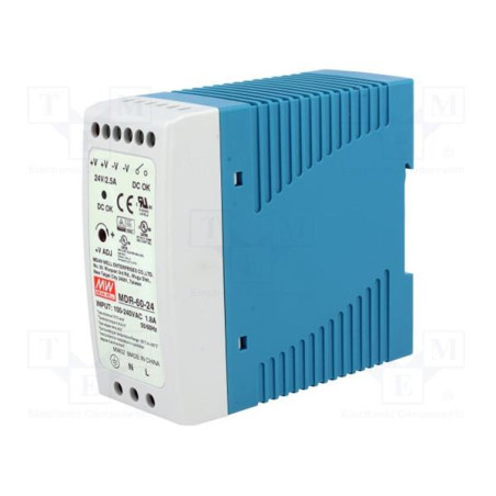 MEANWELL - MDR-60-24 - Priemyselný napájací zdroj 24V 60W na DIN lištu