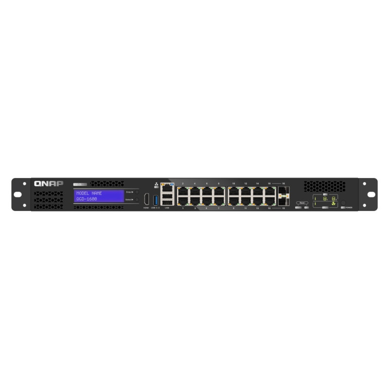QNAP riadený switch QGD-1600-8G (16x GbE, 4core CPU, 8GB RAM, 2x 2,5'' SATA, 2x PCIe, 1x HDMI, 3x USB)