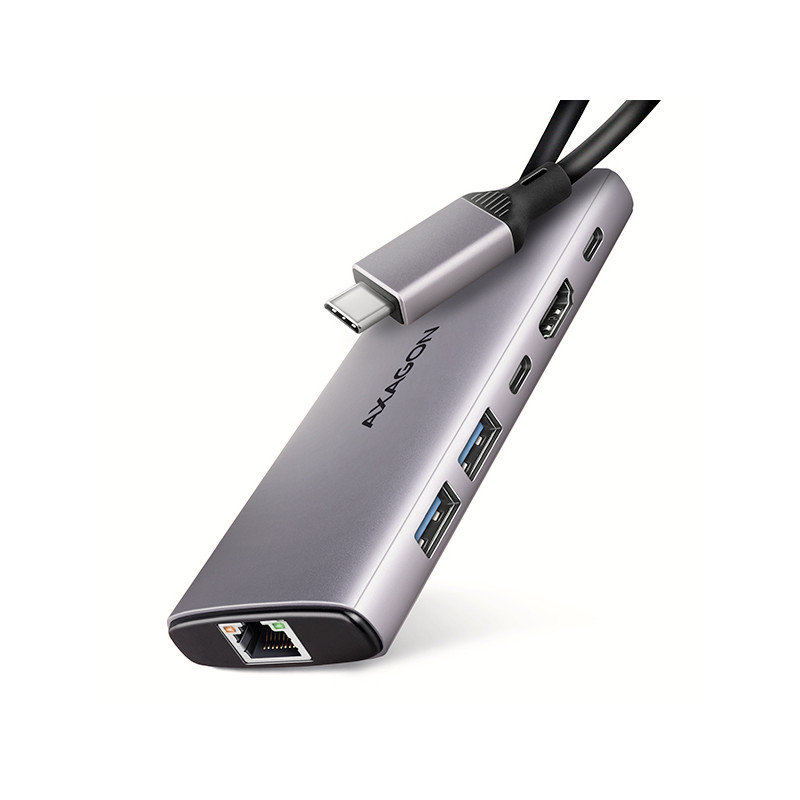 AXAGON HMC-6G2L, USB 10Gb/s hub, 2x USB-A, 1x USB-C, HDMI 4k/60, RJ-45, PD 100W, kábel USB-C 15cm