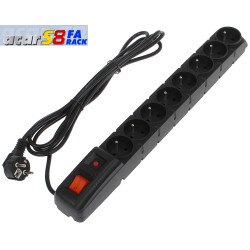 19'' napája.panel ACAR S8/3m 8x220V Black+prep.ochr.10A