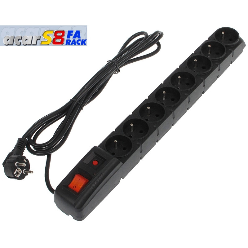 19'' napája.panel ACAR S8/3m 8x220V Black+prep.ochr.10A