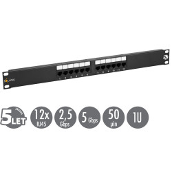 19'' patch panel Solarix 12 x RJ45 CAT5E UTP 150 MHz čierny 1U SX12-5E-UTP-BK