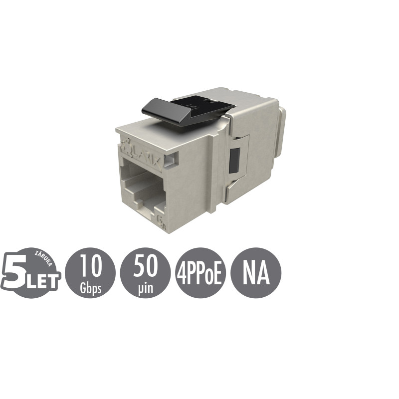 Rýchlozarezávacie keystone Solarix CAT6A STP SXKJ-10G-STP-BK-NA Component Level a 4PPoE certifikácia