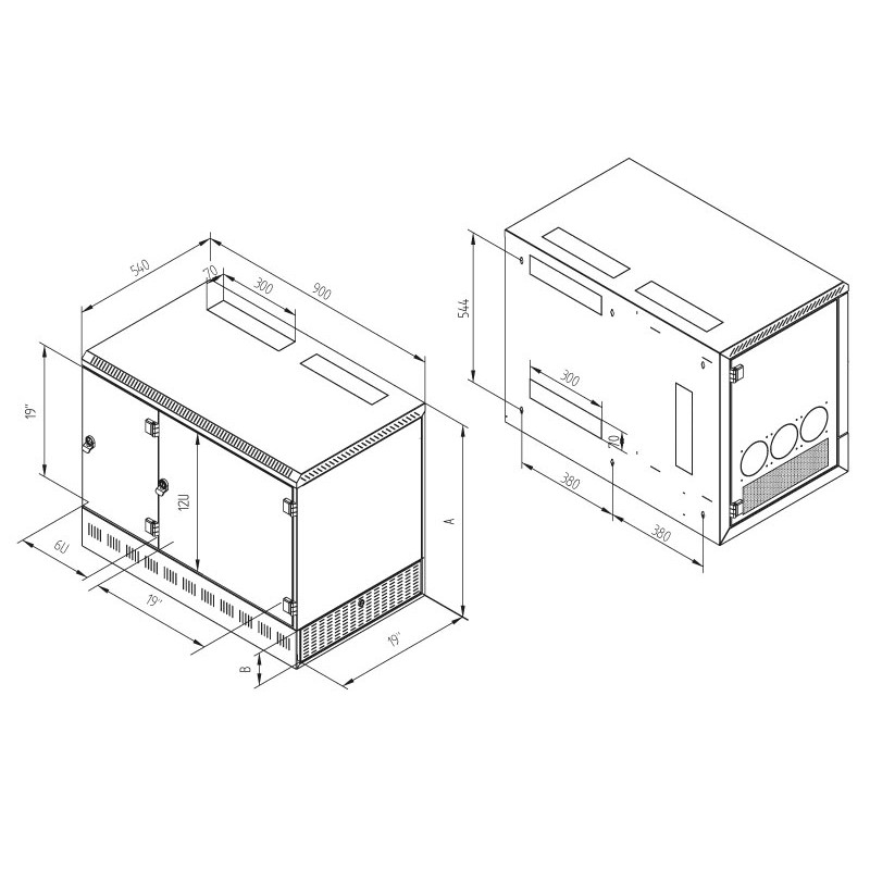 19' rozv.nást.12U/900x540mm+2U,server vpravo,čierny