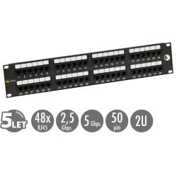 19'' patch panel Solarix 48 x RJ45 CAT6 UTP 350 MHz čierny 2U SX48-6-UTP-BK