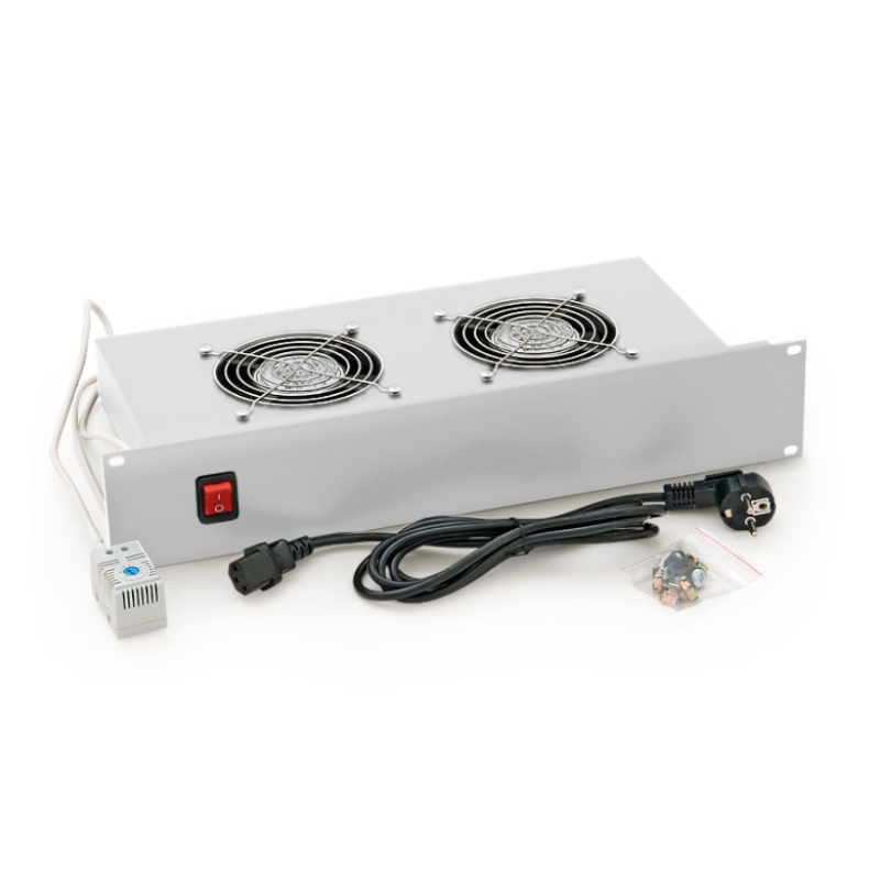 19'' horiz.vent.j.2xVent.-220V/46W termost.2U sivá
