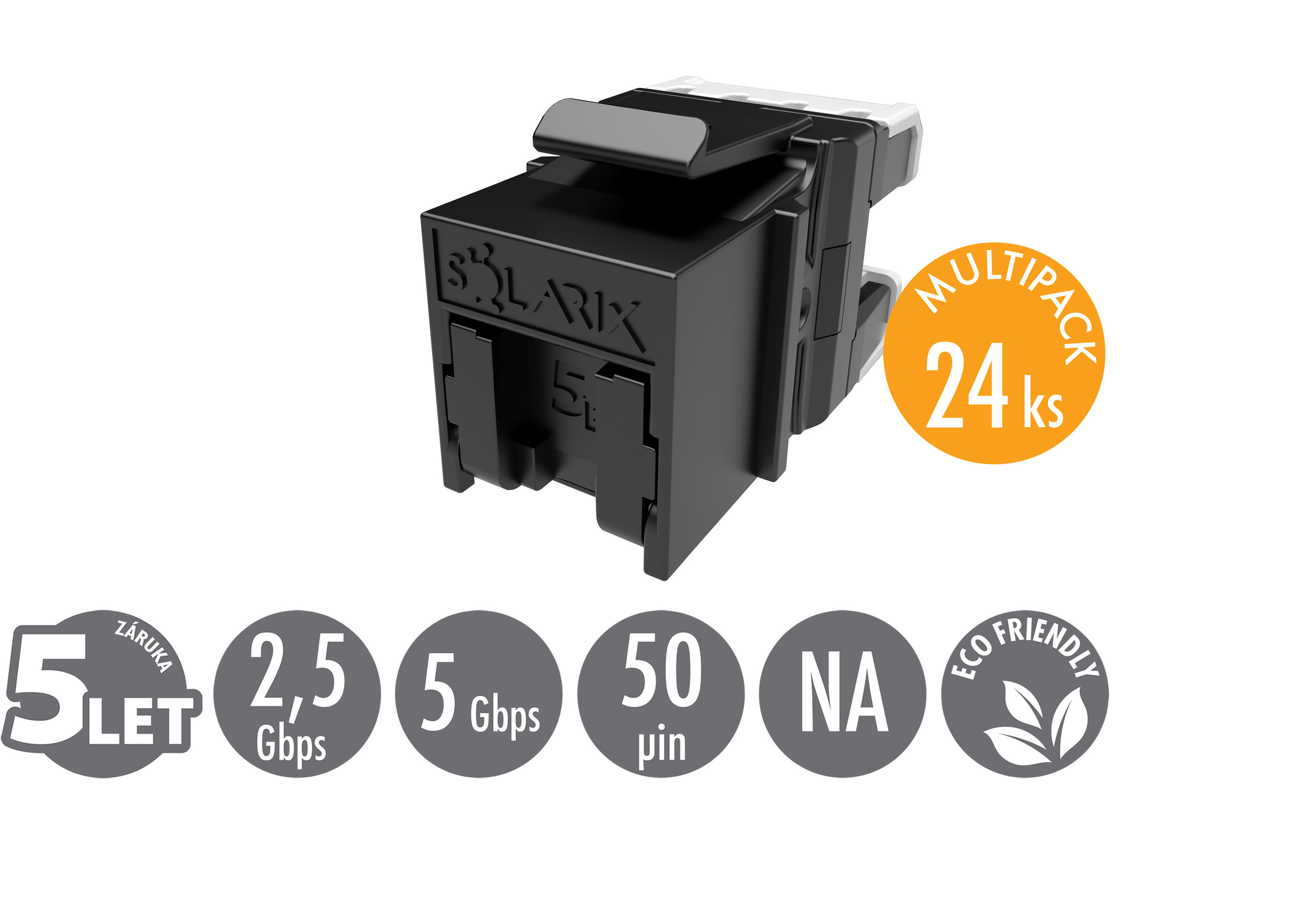MULTIPACK 24 ks - rýchlozarezávací keystone Solarix CAT5E UTP RJ45 SXKJ-5E-UTP-BK-NA