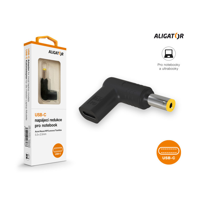 Aligator USB-C napájacia redukcia 5,5x2,5 mm pre notebooky Acer/Asus/HP/Lenovo/Toshiba