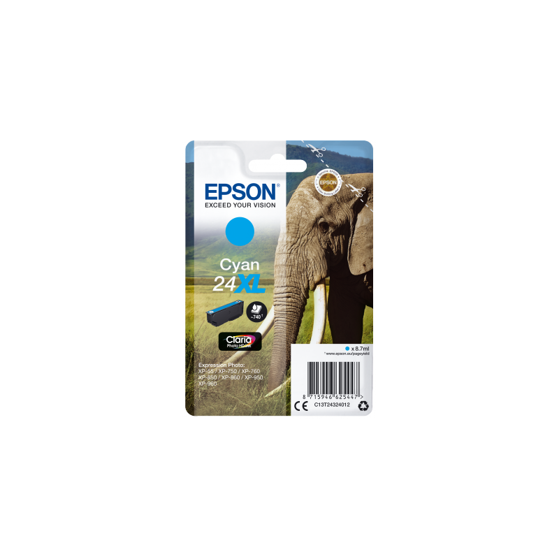 Epson Singlepack Cyan 24XL Claria Photo HD Ink
