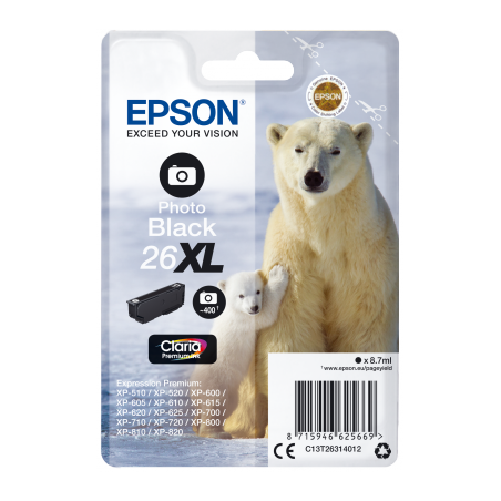 Epson Singlepack Photo Black 26XL Claria Prem Ink